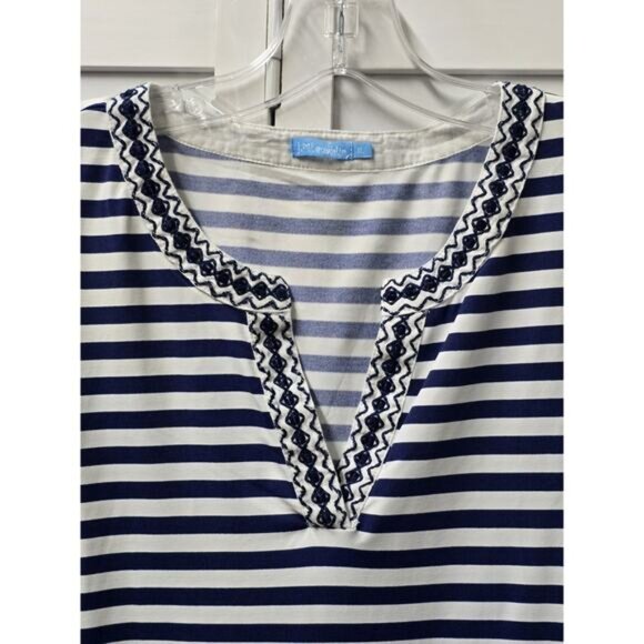 J MCLAUGHLIN Navy White Stripe Catalina Boca Tunic Top XLARGE 3/4 Sleeve - Picture 5 of 5
